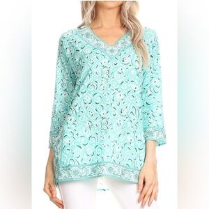 NWT Sakkas Felicia 314 Sleeve V-Neck Land and Sea Tunic Size Small, Color Mint